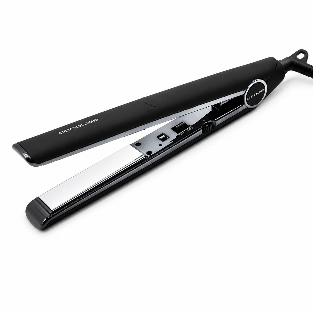 Plancha Corioliss C1 Soft Touch Black Chrome | Placas de Titanio 2,4 x 9 cm