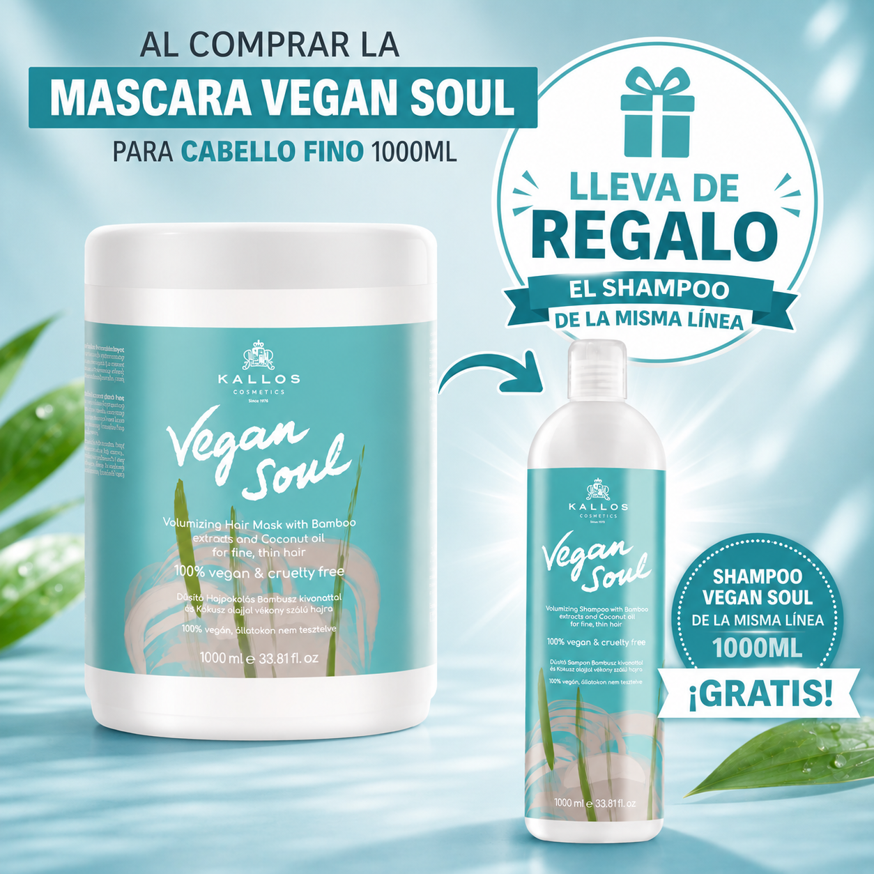 Máscara Capilar Kallos Vegan Soul para Cabello Fino 1000ml