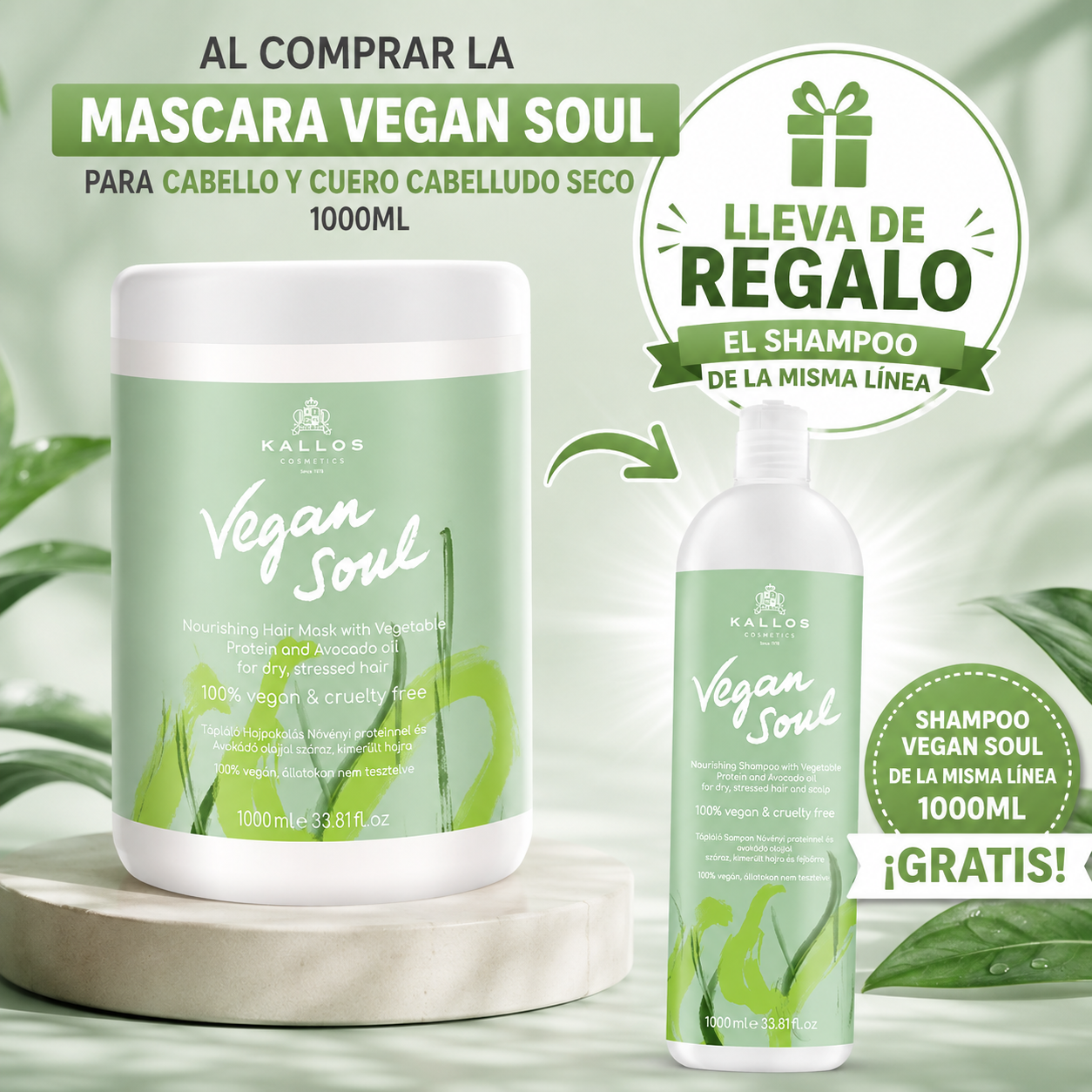 Máscara Capilar Kallos Vegan Soul Nourishing para Cabello Seco 1000ml