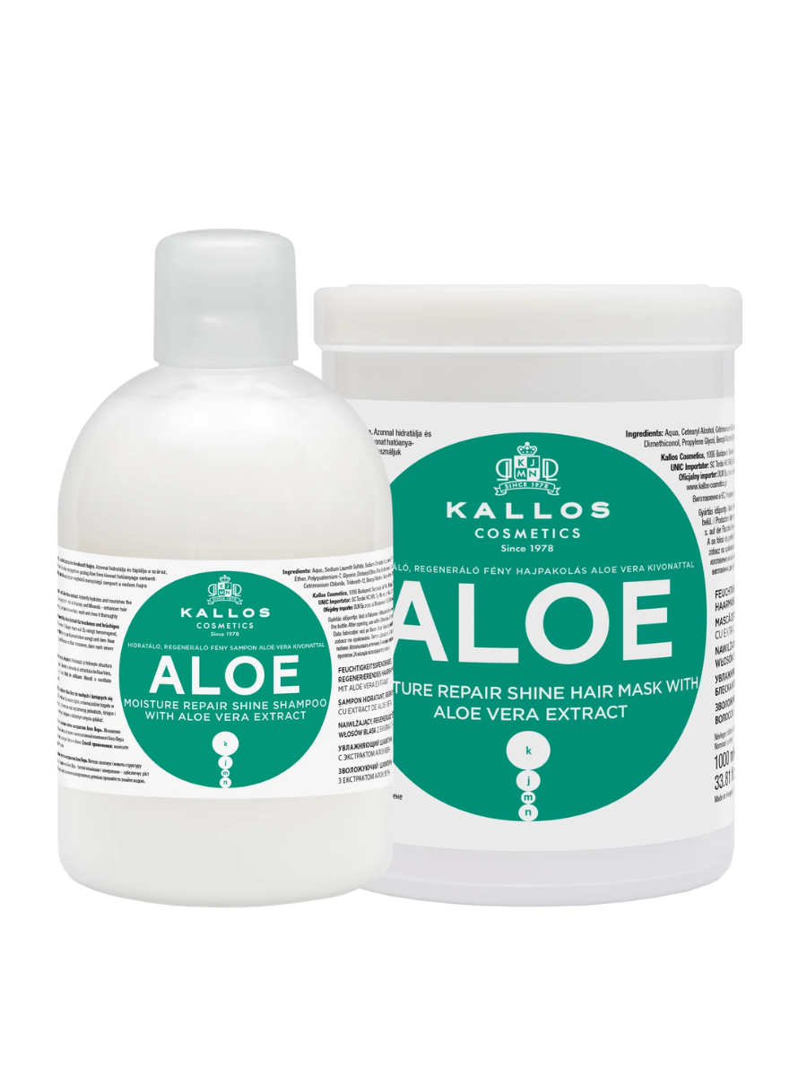 Kallos Aloe Kit | Shampoo + Máscara 1000ml | Hidratación y Suavidad Capilar