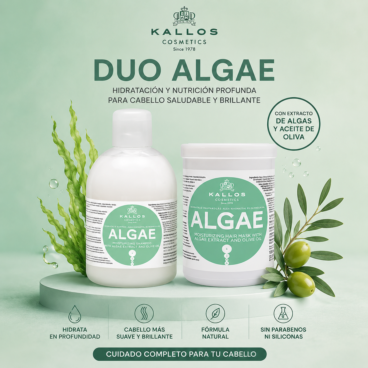 Kallos Algae Kit 1000ml – Hidratación Profunda y Fortalecimiento Capilar