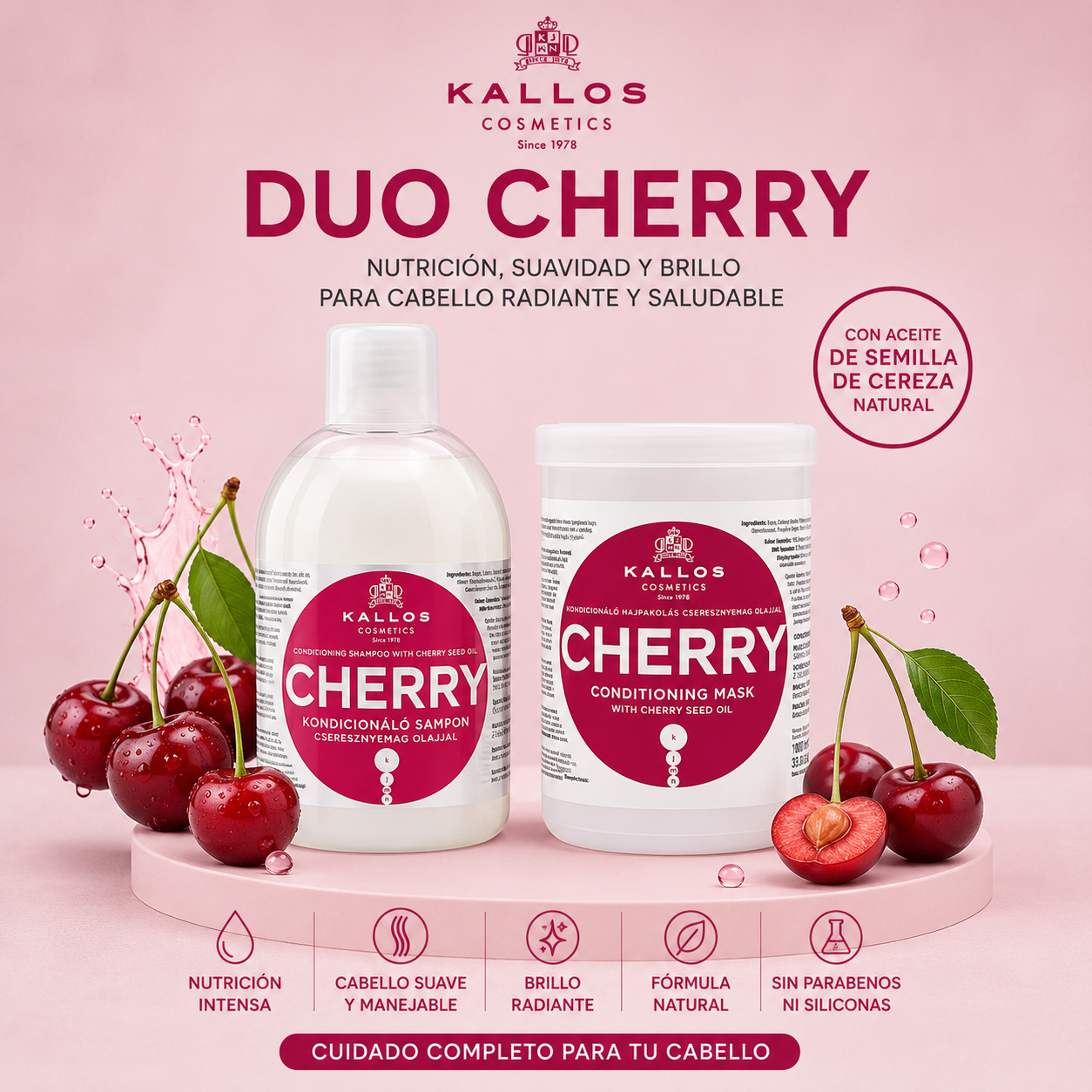 Kallos Cherry Kit 1000ml – Brillo y Vitalidad