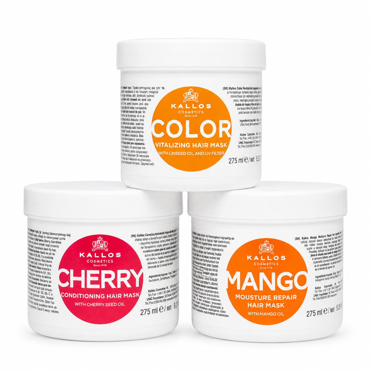 Kit 3 Máscaras Kallos 275 ml | Cherry + Color + Mango | 3x2