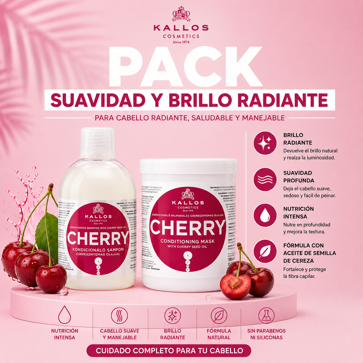 Pack Suavidad y Brillo Radiante Kallos Cherry 1000ml