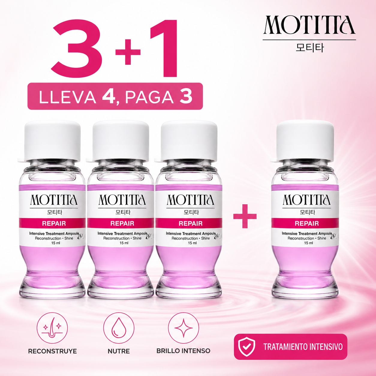 Pack Reparación e Hidratación Total | 3+1 Ampollas Motitta programa semanal 60ml